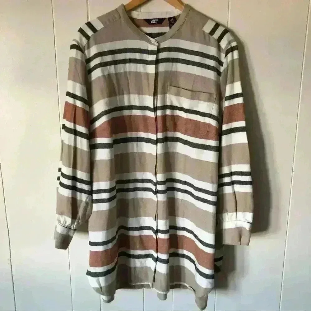 Lands’End Button Down Striped Flannel Tunic Size 2X